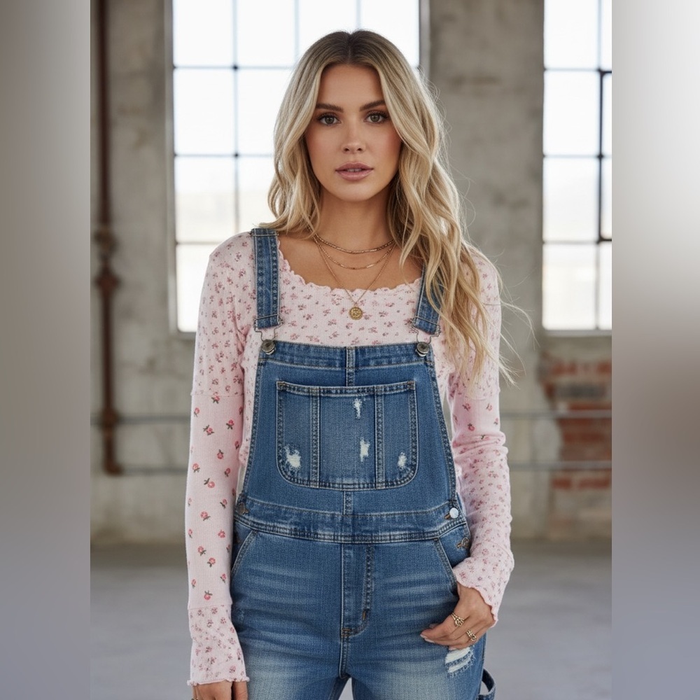 NWT Very J Floral Print Boho Long Sleeve Top Shirt Pink